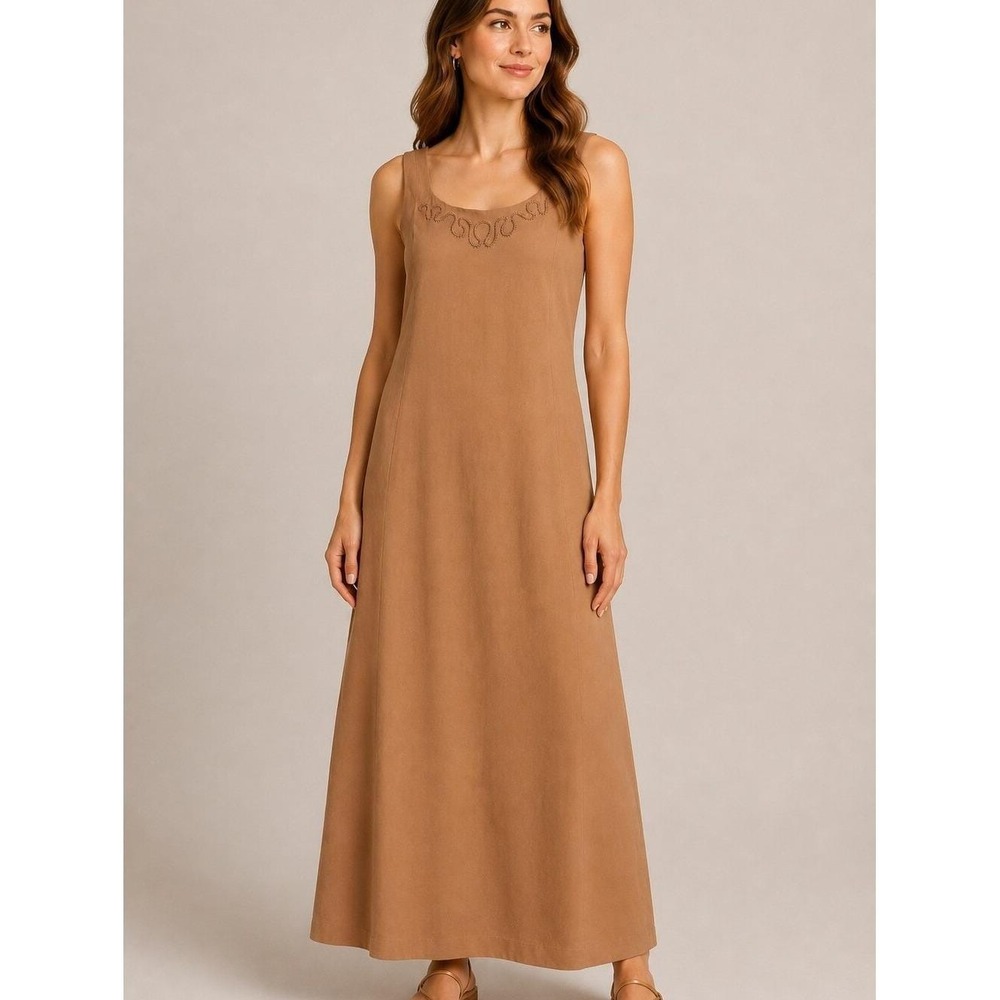 Tracy Reese for MAGASCHONI Vintage 100% Silk Maxi Dress Sleeveless Nude/Tan Sz 8